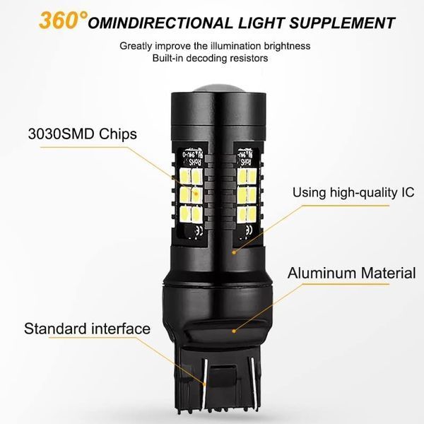 Сигнальная лампа Automaze T20 Led 7443 W21 5W 7440 WY21W W21W 12V 3030 SMD T25 21 Led P27W G3037 фото