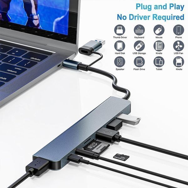 USB C 3.0 Hub многопортовый адаптер USB C 8 в 2 G3194 фото