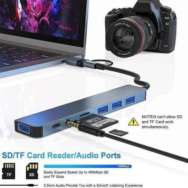USB C 3.0 Hub многопортовый адаптер USB C 8 в 2 G3194 фото