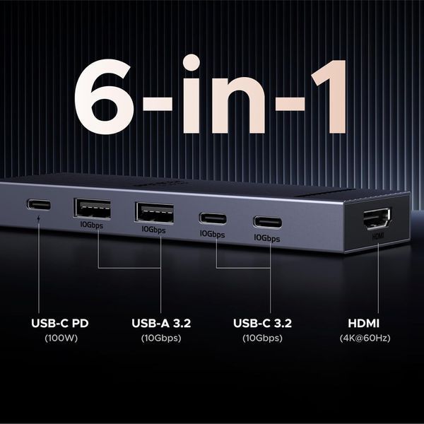 Концентратор UGREEN Revodok Pro USB-C 6 в 1 10 Гбит/с USB C 3.2 и USB-A 3.2 4K 60 Гц HDMI G2429 фото