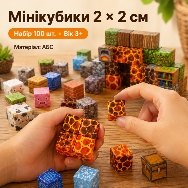 Магнітні кубики для гри та творчості 100 шт., мініблоки 2&times;2 см G5692 фото