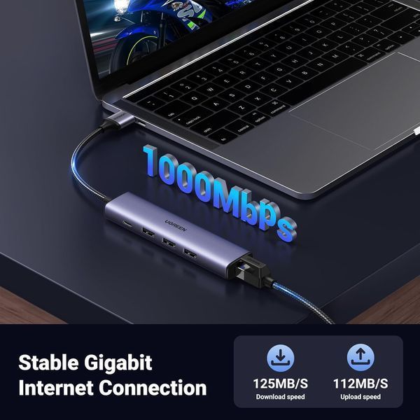 Адаптер UGREEN USB-Ethernet / USB-концентратор 5 в 1 с Ethernet G3425 фото