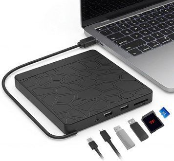 Зовнішній оптичний привід CD/DVD-RW Zevmi USB 3.0 / Type-C з картридером Чорний V1586 фото